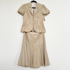 Rebecca Taylor Flaxseed Short-Sleeved Jacket and Skirt Suit Set, Size 8